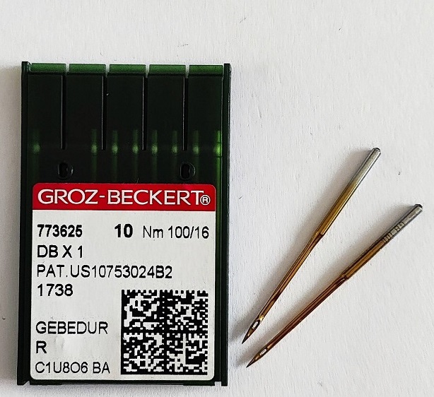 GROZ-BECKERT DBx1 №100 R Gebedur голки для прямострочних машин з тонкою колбою GROZ-BECKERT DBx1 №100 R Gebedur голки для прямострочних машин з тонкою колбою